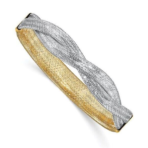 Leslie's 14K with White Rhodium Mesh Reversible Stretch Bracelet - Picture 1 of 3